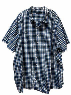 Synrgy 5X Big and Tall Dark Blue Plaid Checkered Short Sleeve Button Shirt B7